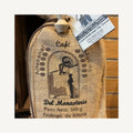 A burlap sack of Cafe del Monasterio ground coffee, stamped with the monastery emblem of a monk at an arched doorway, 340 g